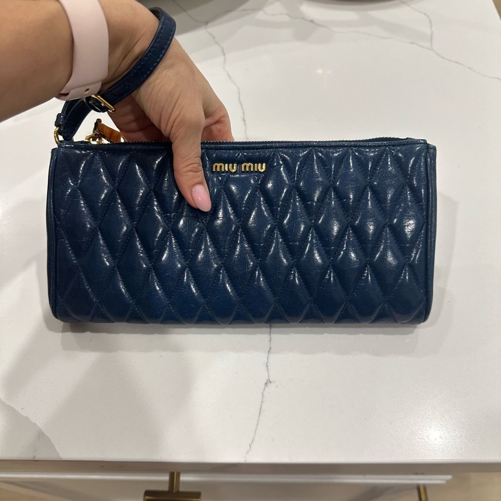 Miu Miu wristlet, original, gently worn, blue